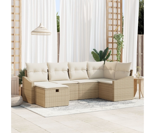 Conjunto de Sofá de Jardín de 6 Piezas con Cojines Beige de Ratán