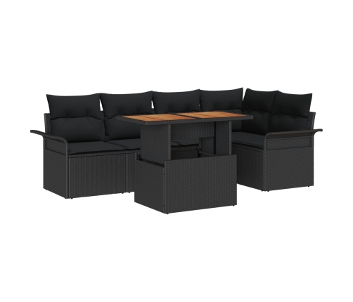 Conjunto de Comedor de Jardín de 6 Piezas con Cojines Negro de Poliratán Acacia