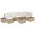 Conjunto de Sofás de Jardín  de 8 Piezas con Cojines Beige de Poliratán
