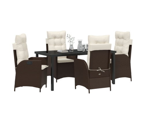 Set de Comedor de Jardín de 5 Piezas con Cojines Marrón Poliratán