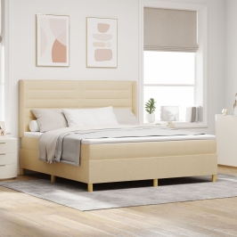 Cama Box Spring Crema con Colchón, 180x200 cm de Tela