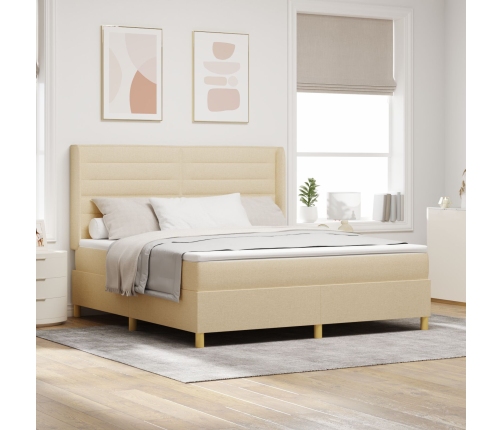 Cama Box Spring Crema con Colchón, 180x200 cm de Tela
