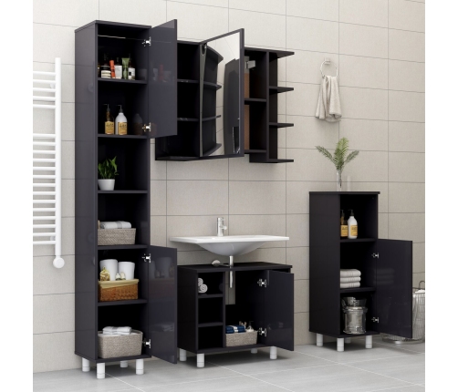 Armario de baño madera contrachapada gris brillo 30x30x179 cm