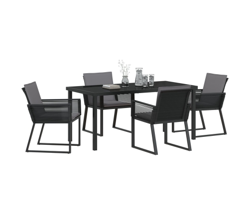 Juego de Comedor de Jardín  de 5 Piezas con Cojines Negro Poliratán