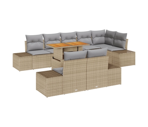 Juego de Comedor de Jardín de 9 Piezas con Cojines Beige Poliratán Acacia