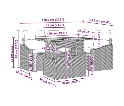 Conjunto de Comedor de Jardín de 5 Piezas con Cojines Beige Polirratán Acacia