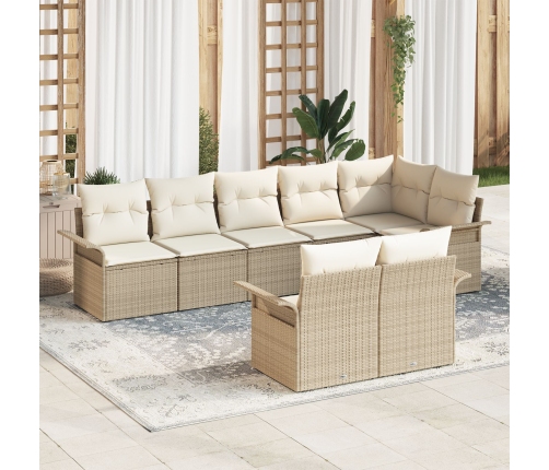 Juego de sofá de jardín de 8 piezas con cojines Beige Poliratán