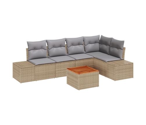 Juego de Sofás de Jardín de 6 Piezas con Cojines Beige Polirratán Acacia