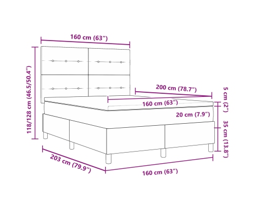 Cama Box Spring  con Colchón Verde Oscuro 160x200 cm Terciopelo