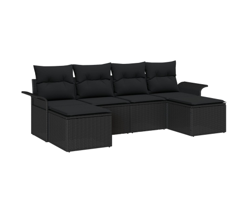 Set de Sofá de Jardín de 6 Piezas con Cojines Negro Ratán Sintético
