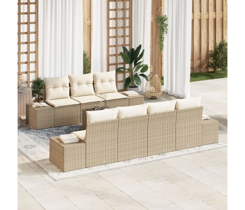Juego de Sofá de Jardín de 8 Piezas con Cojines Beige Polirratán