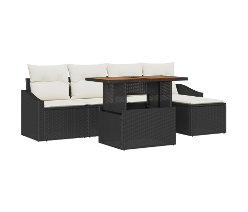 Set de Comedor de Jardín de 6 Piezas con Cojines Negras de Rattan de Poliéster