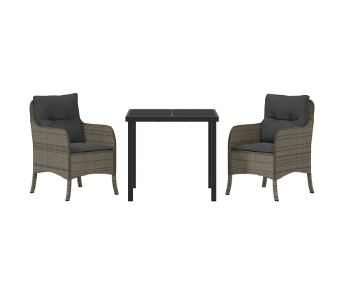 Set de Comedor de Jardín de 3 Piezas con Cojines Gris Poliratán