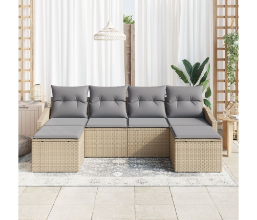 Conjunto de Comedor de Jardín de 6 Piezas con Cojines Ratán Poliéster Beige