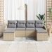 Conjunto de Comedor de Jardín de 6 Piezas con Cojines Ratán Poliéster Beige