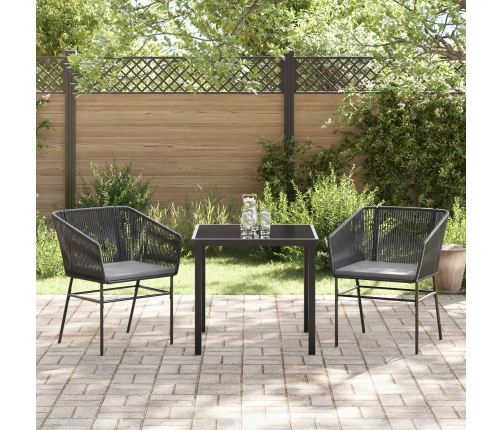 Set de Comedor de Jardín  de 3 piezas con Cojines Negro Poliratán