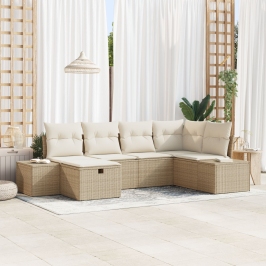 Conjunto de Sofá de Jardín de 6 piezas con Cojines Beige Ratán Sintético