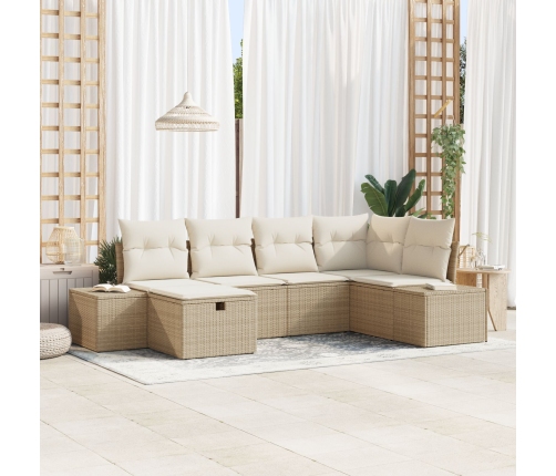 Conjunto de Sofá de Jardín de 6 piezas con Cojines Beige Ratán Sintético