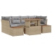 Conjunto de Comedor de Jardín de 7 Piezas con Cojines Ratán Beige Poli Ratan Acacia