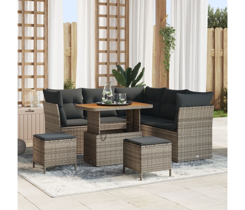 Juego de Sofás de Jardín de 8 Piezas con Cojines Gris Poliratán Acacia,  Juego de Comedor de Jardín de 3 Piezas con Cojines Gris Poliratán Acacia