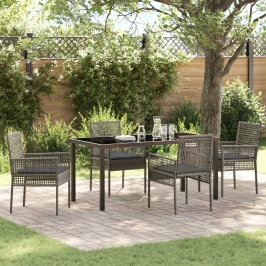 Juego de Comedor de Jardín de 5 Piezas con Cojines Gris Poliratán
