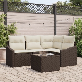 Set de Sofás de Jardín de 4 Piezas con Cojines Gris Poli Ratán
