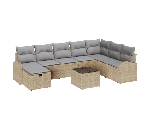 Conjunto de Sofá de Jardín de 9 Piezas con Cojines Beige de Ratán Poliéster