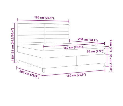 Cama Box Spring  con Colchón Gris Oscuro Super King de Tela