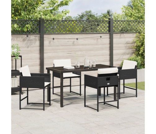 Set de Comedor de Jardín de 5 Piezas con Cojines de Rattan Poliéster Negro