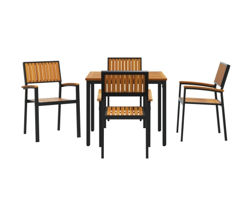 Juego de Comedor Jardín Conjunto de 5 Negro y Marrón Metal y madera