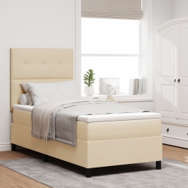 Cama con Somier  con Colchón Crema 100x200 cm Tela