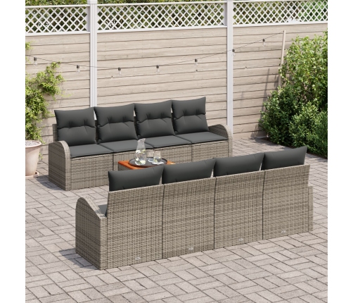 Conjunto de Sofás de Jardín de 9 Piezas con Cojines Gris de Poliratán Acacia