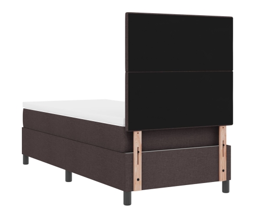 Cama con Somier y Colchón Marrón Oscuro 90x200 cm de Tela