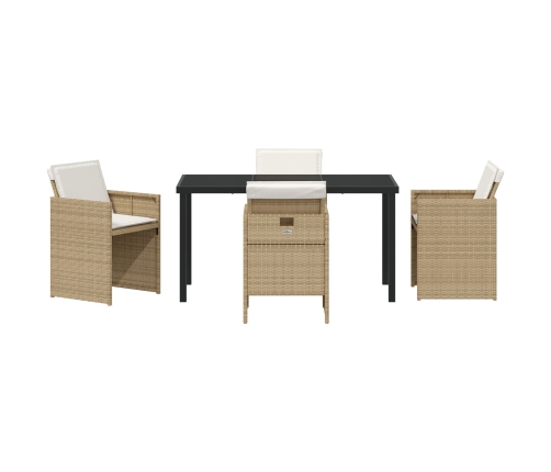 Conjunto de comedor de jardín  de 5 piezas con cojines de poliratán beige