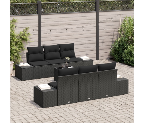 Set de Sofá de Jardín de 7 Piezas con Cojines Negro Poliratán