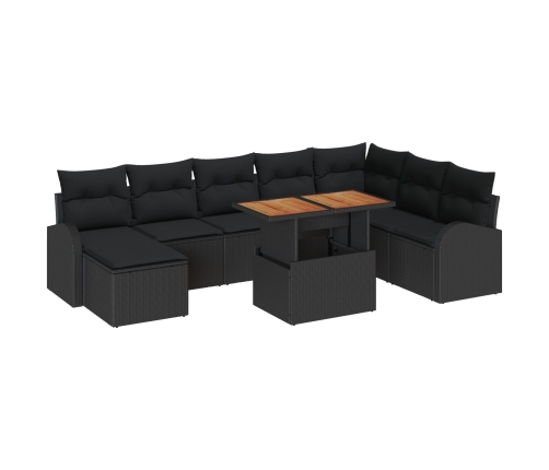 Conjunto de Comedor de Jardín de 9 piezas con Cojines Negro Poliratán Acacia