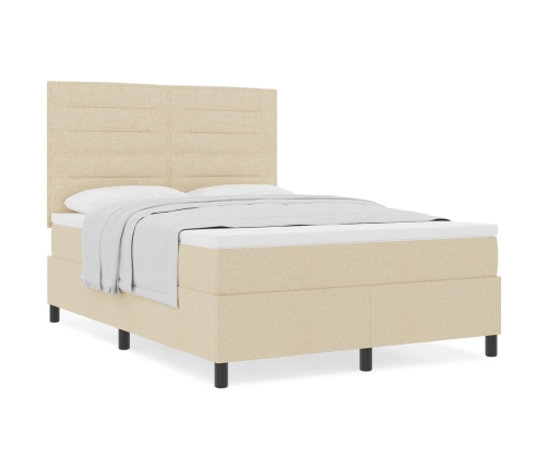 Cama con base de resortes  con colchón beige 140x200 cm tela