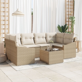 Set de Sofá de Jardín  7 Piezas Beige Ratán