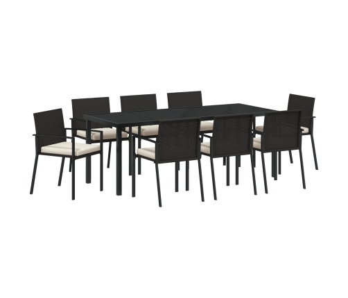 Conjunto de Comedor de Jardín de 9 Piezas  Negro Poliratán
