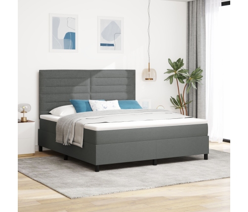 Cama con Base de Muelles  con Colchón Gris Oscuro Super King Tela