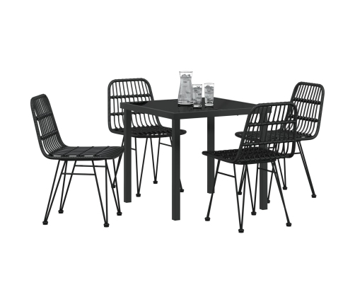 Conjunto de Comedor de Jardín de 5 Piezas  de Ratán Poliéster Negro