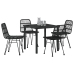 Conjunto de Comedor de Jardín de 5 Piezas  de Ratán Poliéster Negro