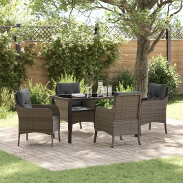 Juego de Comedor de Jardín  de 5 Piezas con Cojines Gris de Poliratán