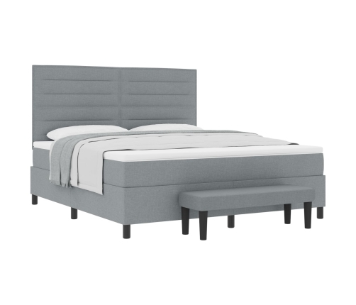 Cama de muelles  con colchón y banco gris claro 180x200 cm tela