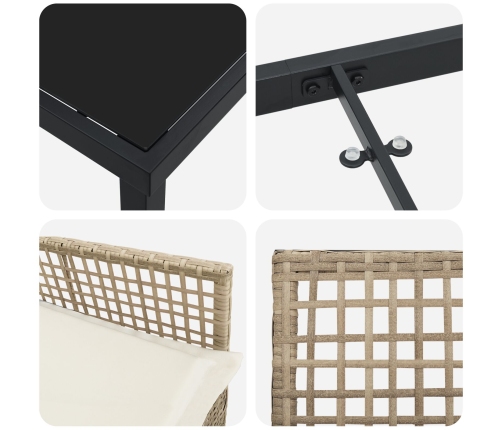 Juego de Comedor de Jardín de 5 Piezas con Cojines Beige de Ratán