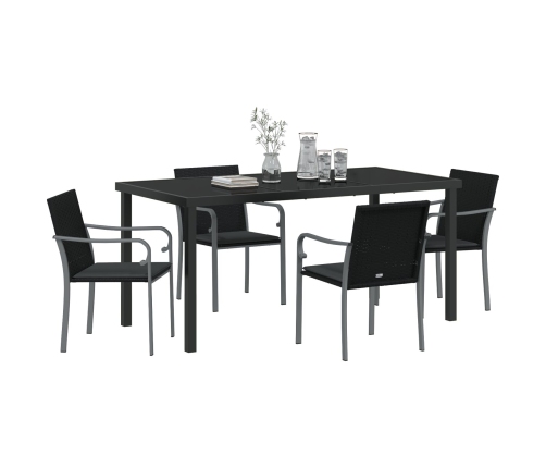 Juego de comedor de jardín de 5 piezas  con cojines de ratán negro