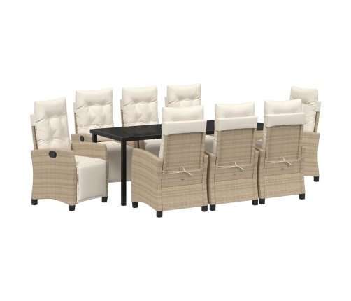 Conjunto de Comedor de Jardín de 9 Piezas Beige de Ratán Poliéster
