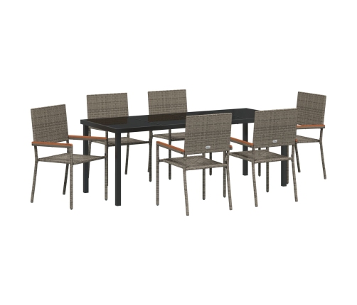 Conjunto de Comedor de Jardín de 7 Piezas  Gris Ratán Polímero