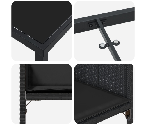 Conjunto de Comedor de Jardín de 9 Piezas con Cojines de Rattan Polímero Negro