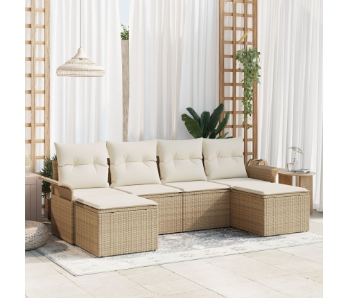 Juego de Sofá de Jardín de 6 Piezas con Cojines Beige de Rattan Poliéster